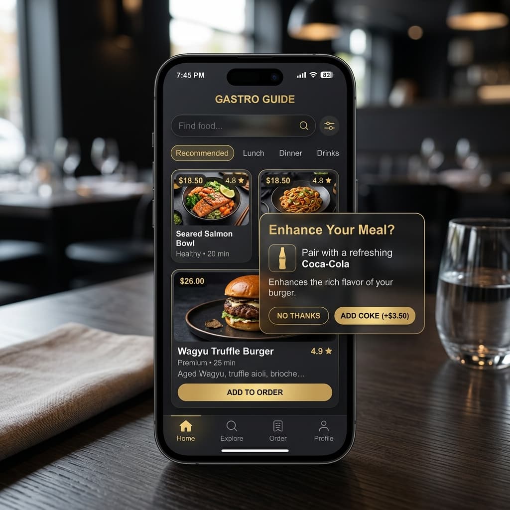 AI waiter suggesting food items on phone