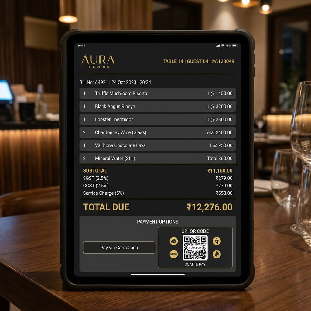 Restaurant billing POS screen